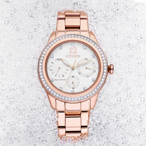 Crystal White Dial Rose Gold-Tone Ladies Watch