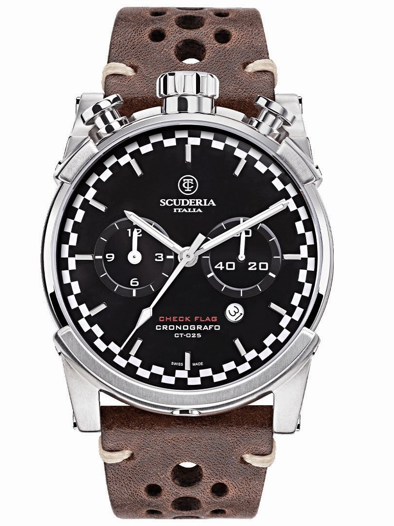 CT Scuderia BULLET HEAD CHEQUERED FLAG Brown Swiss Made Mens Watch CWEH00119