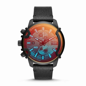 Diesel Griffed Chronograph Black Leather Watch DZ4519