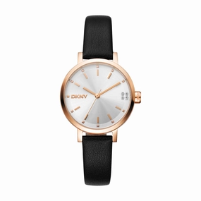 DKNY Soho Glitz Silver Dial Black Leather Strap Watch DK1L038L0035