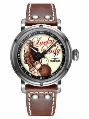 Dogfight PIN-UP COLLECTION "Lucky Lady" Brown Leather Mens Pilot Watch DF0041
