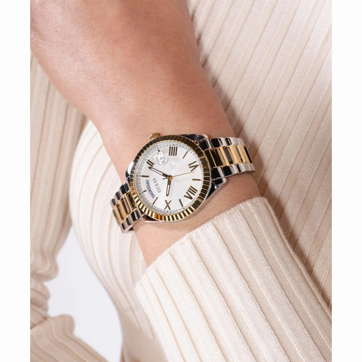 Dress Women Quartz White Dial Analog Recycled Steel Watch GW0308L6