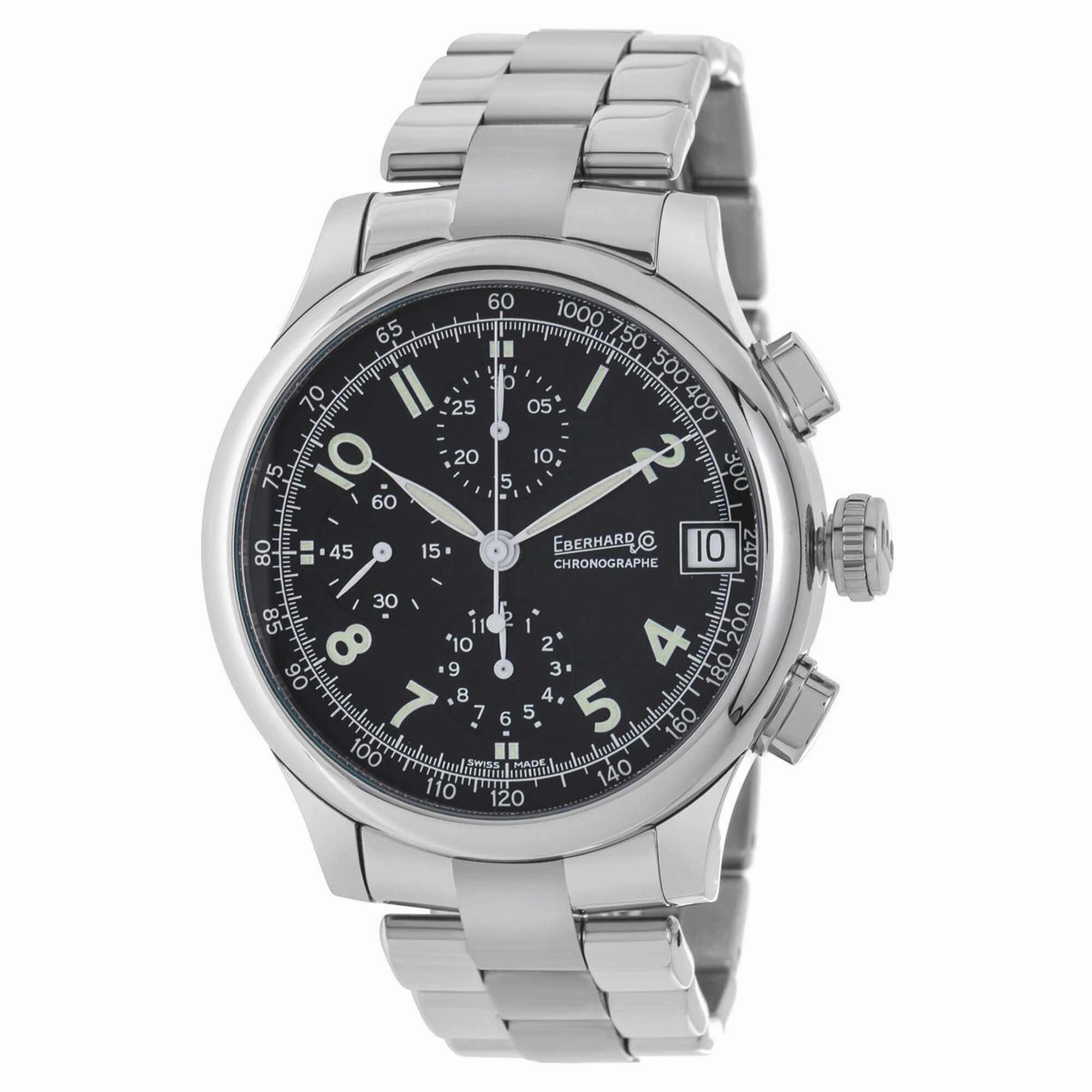 Eberhard & Co. Men's Watch Traversetolo Automatic Chronograph - Black Dial SS Bracelet | 31051.3