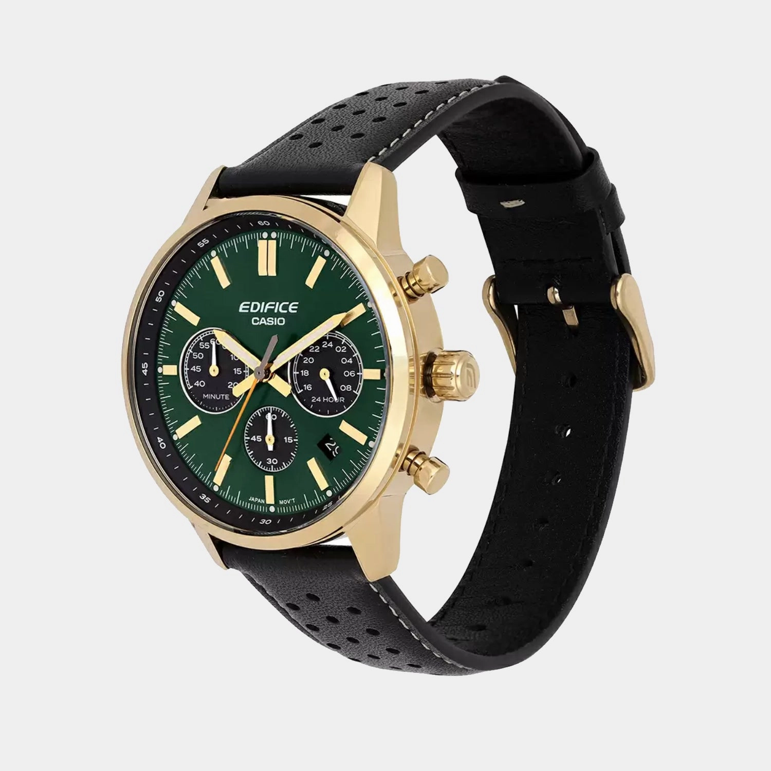 Edifice Men Quartz Green And Black Dial Multi-Function Leather Watch EFR-575CL-3ADF - ED658