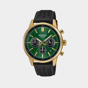 Edifice Men Quartz Green And Black Dial Multi-Function Leather Watch EFR-575CL-3ADF - ED658