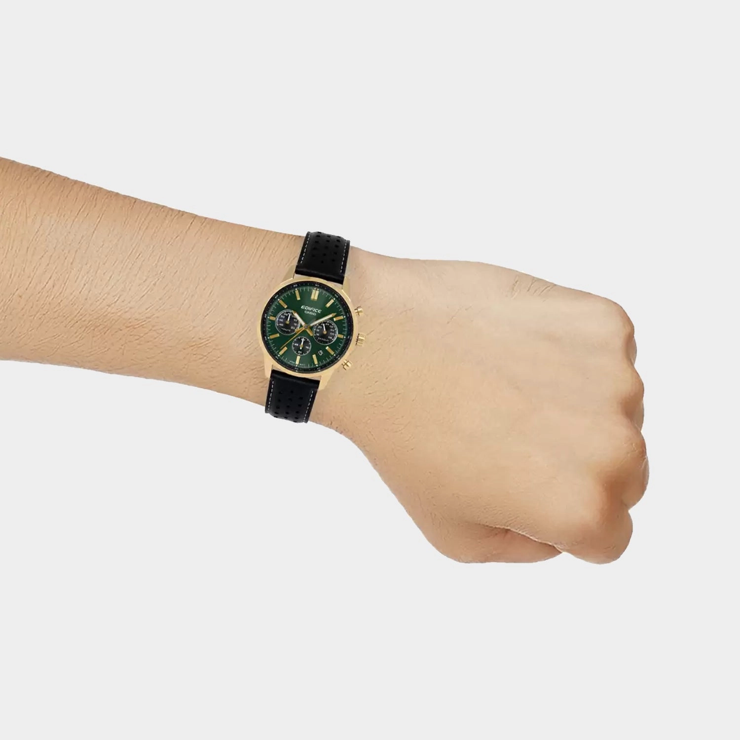 Edifice Men Quartz Green And Black Dial Multi-Function Leather Watch EFR-575CL-3ADF - ED658