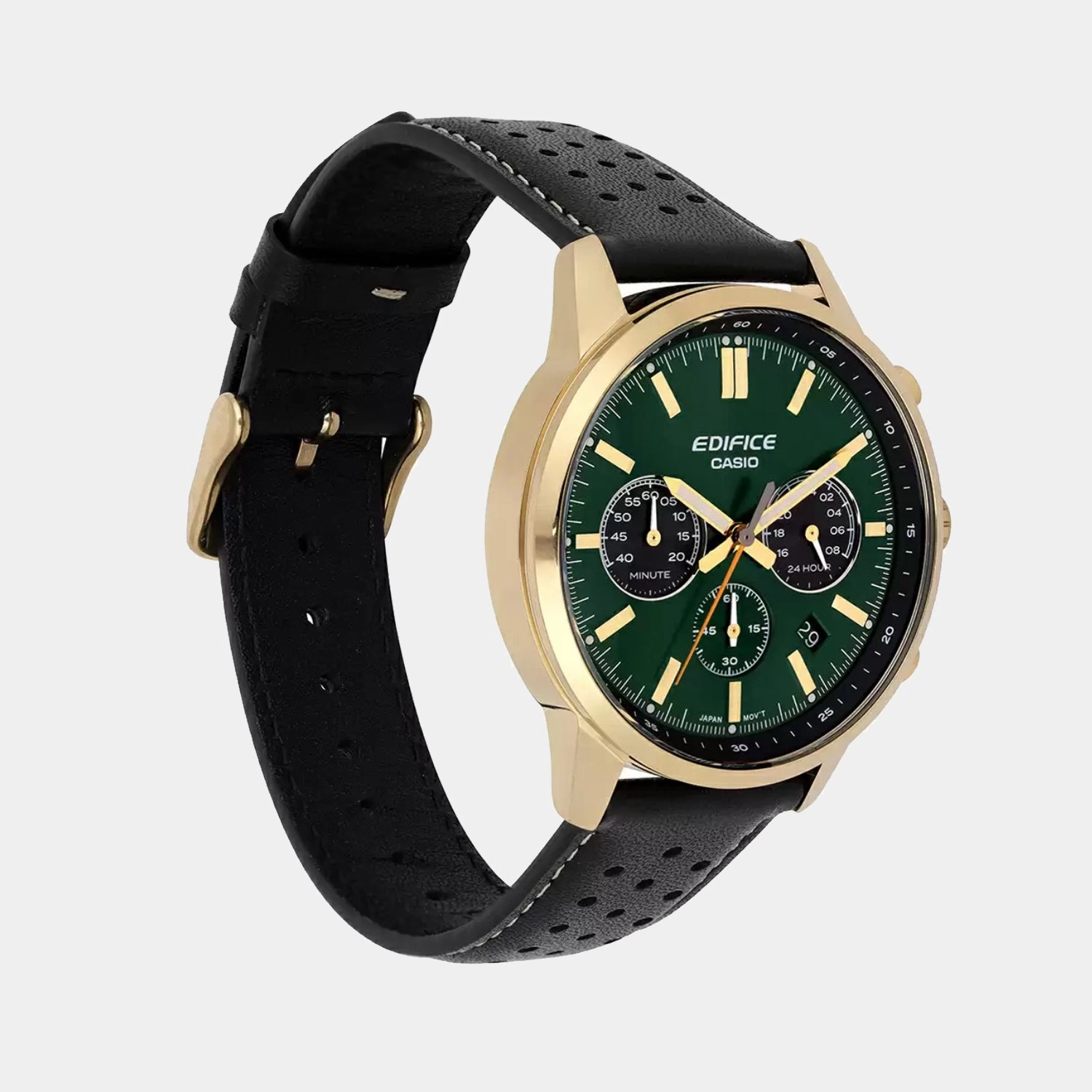 Edifice Men Quartz Green And Black Dial Multi-Function Leather Watch EFR-575CL-3ADF - ED658