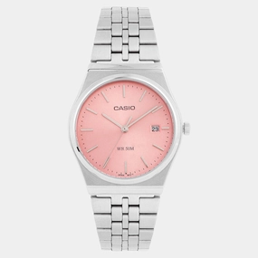 Enticer Men Quartz Pink Dial Analog Stainless Steel Watch MTP-B145D-4AVDF A2200