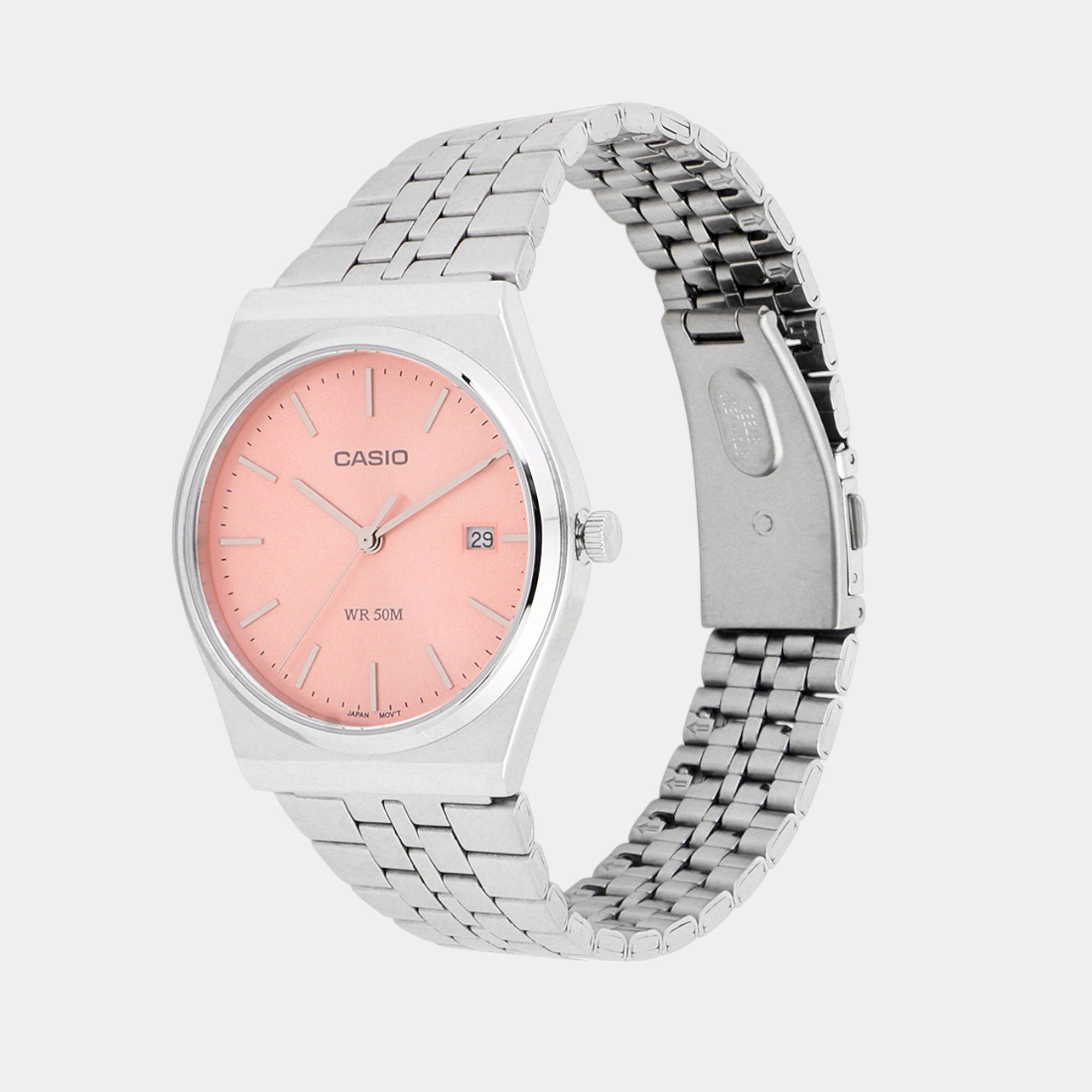 Enticer Men Quartz Pink Dial Analog Stainless Steel Watch MTP-B145D-4AVDF A2200