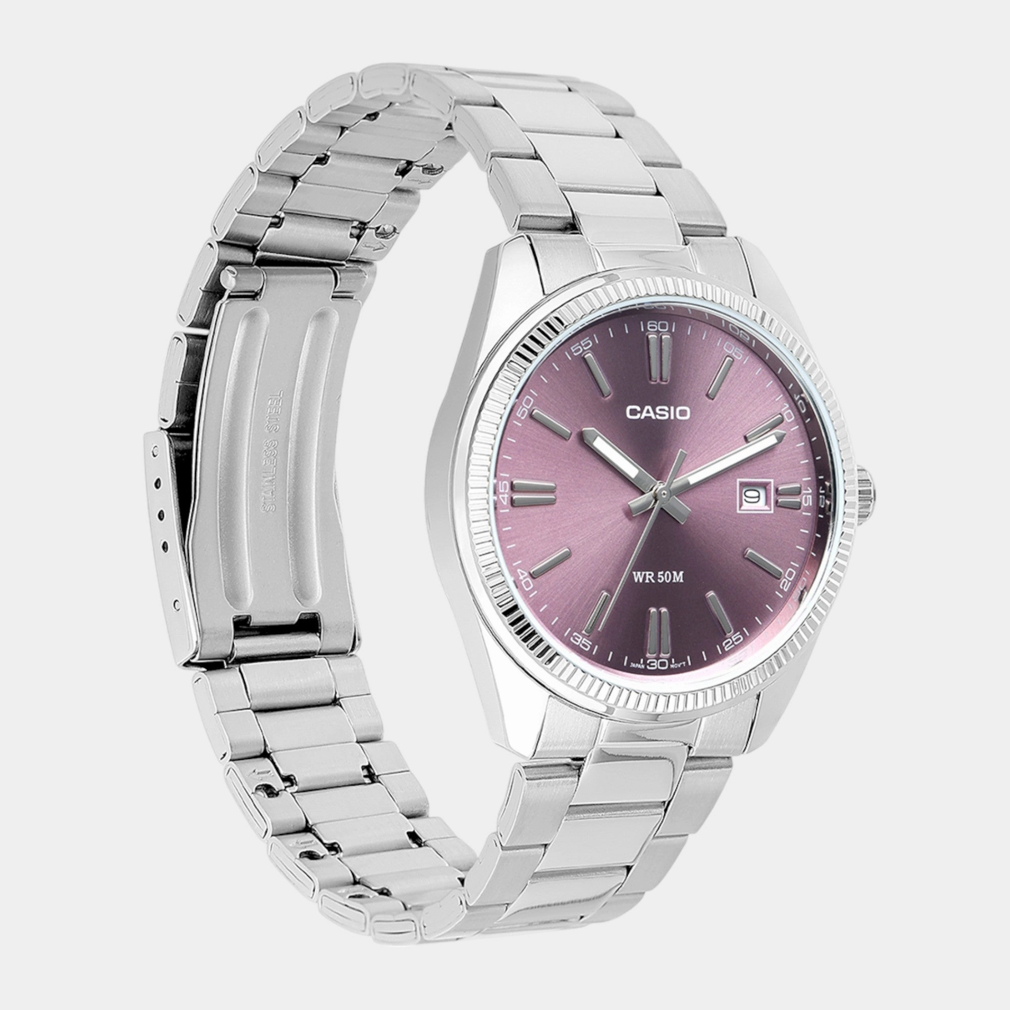 Enticer Men Quartz Purple Dial Analog Stainless Steel Watch MTP-1302PD-6AVEF A2368