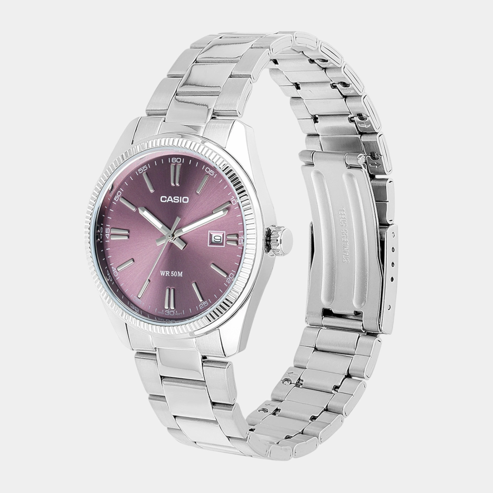 Enticer Men Quartz Purple Dial Analog Stainless Steel Watch MTP-1302PD-6AVEF A2368