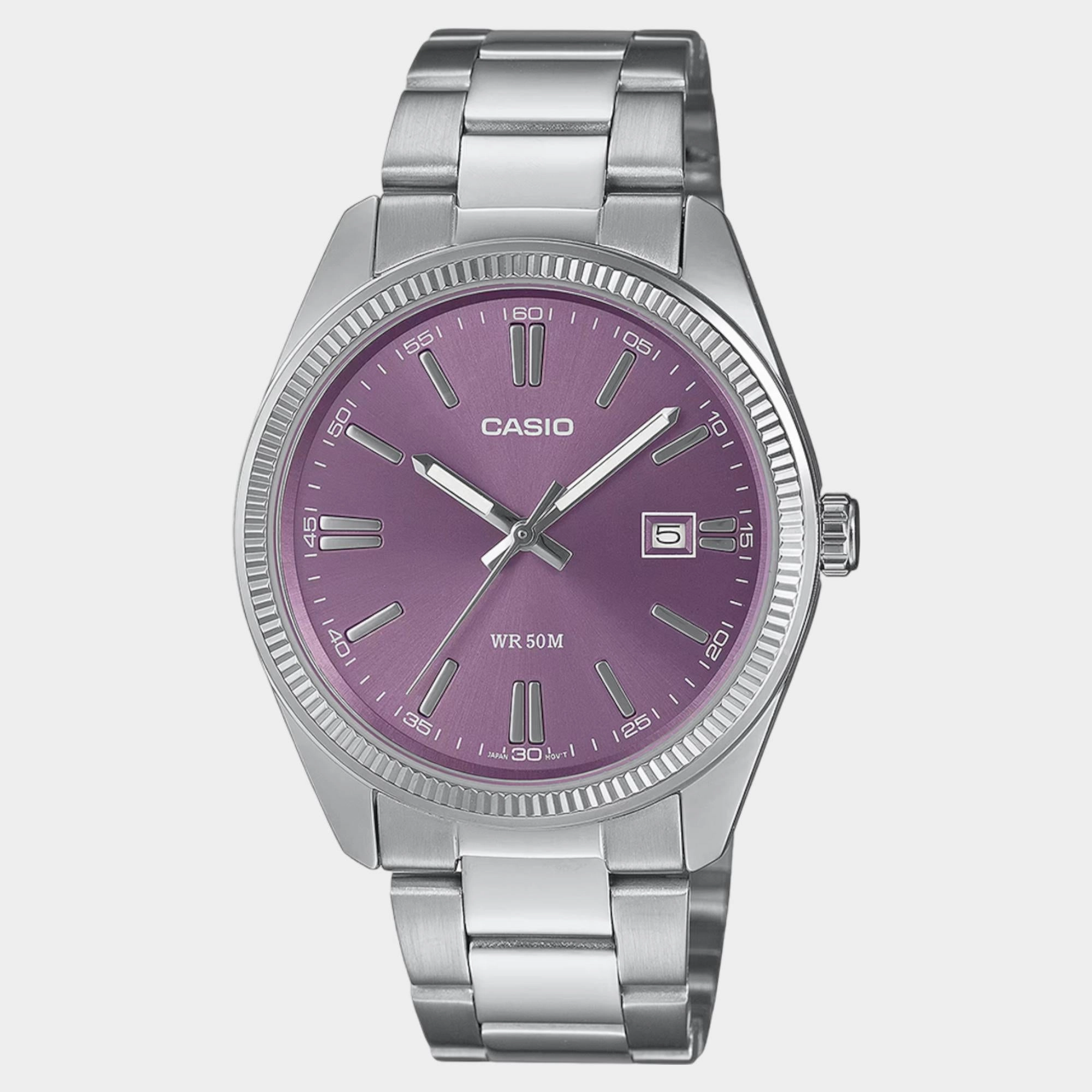 Enticer Men Quartz Purple Dial Analog Stainless Steel Watch MTP-1302PD-6AVEF A2368