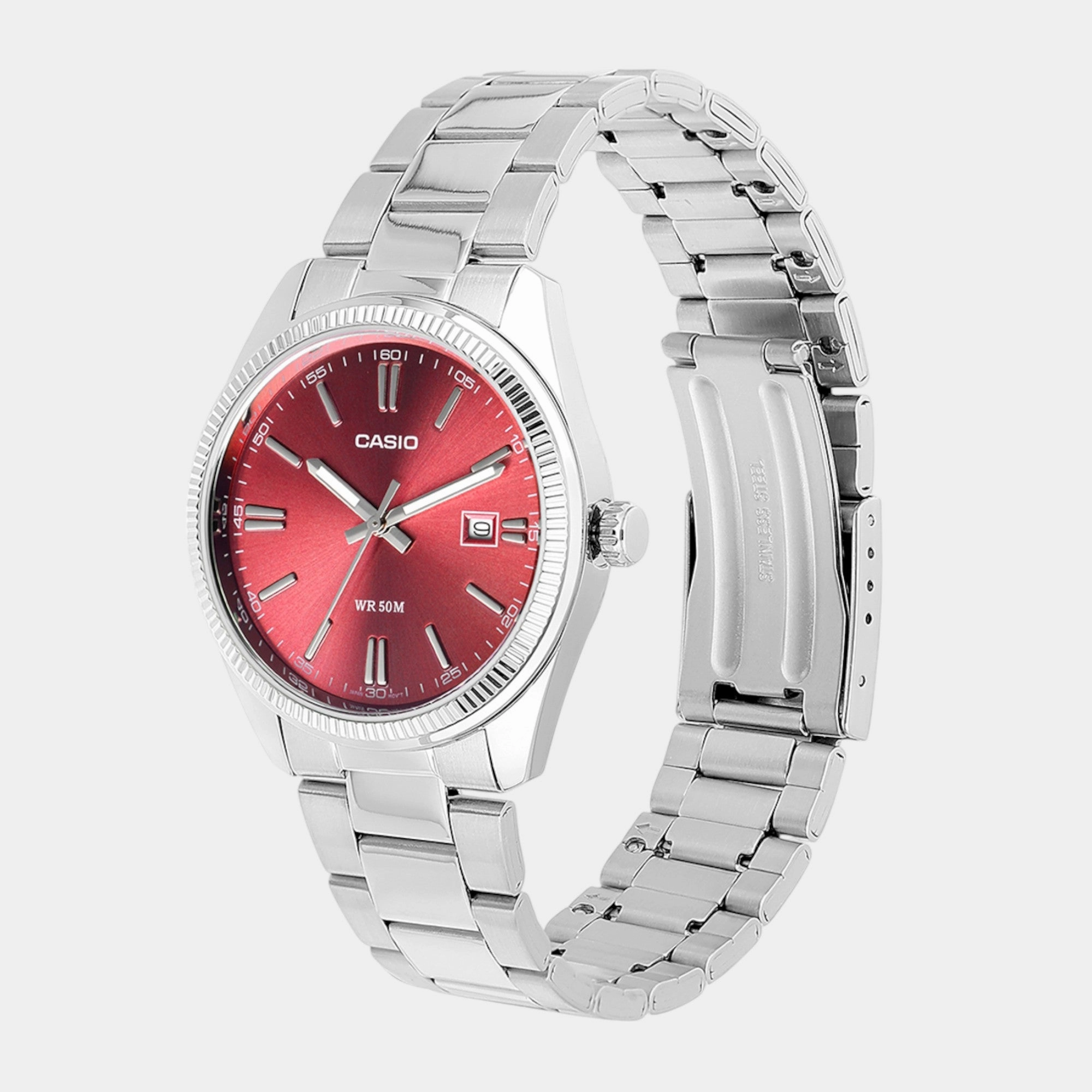 Enticer Men Quartz Red Dial Analog Stainless Steel Watch MTP-1302PD-4AVEF A2367