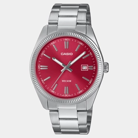 Enticer Men Quartz Red Dial Analog Stainless Steel Watch MTP-1302PD-4AVEF A2367