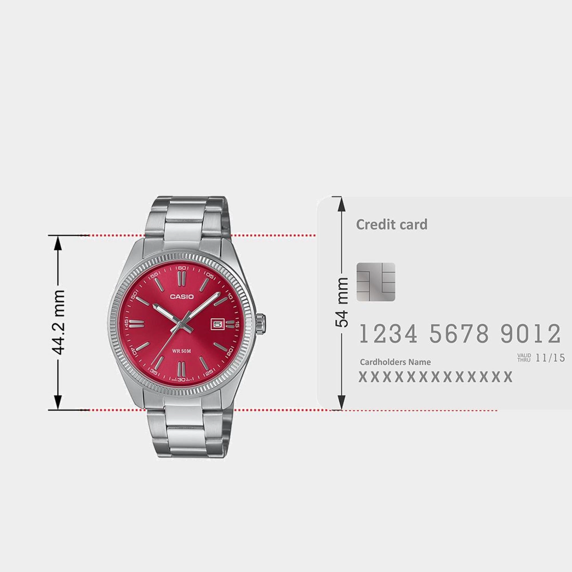 Enticer Men Quartz Red Dial Analog Stainless Steel Watch MTP-1302PD-4AVEF A2367