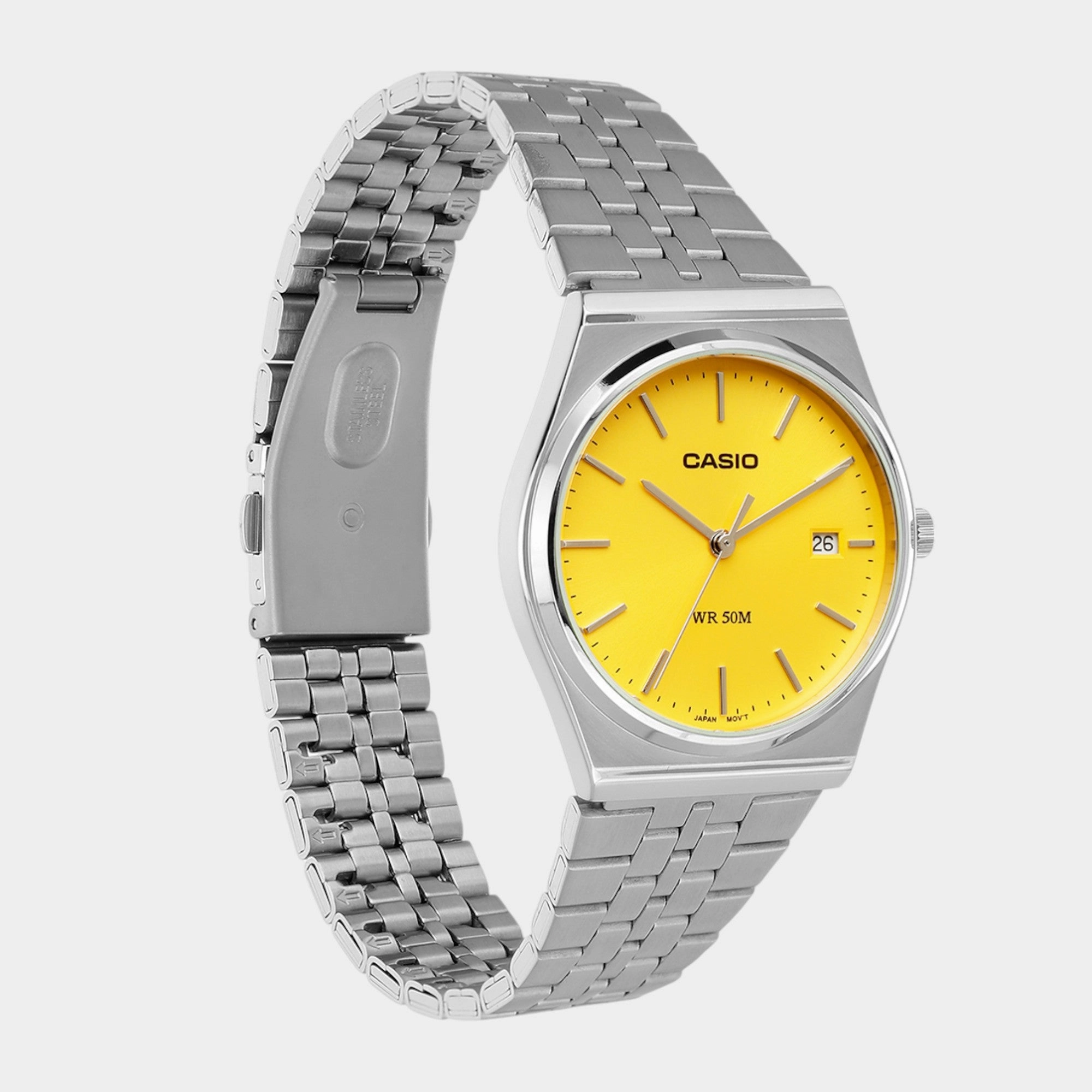 Enticer Men Quartz Yellow Dial Analog Stainless Steel Watch MTP-B145D-9AVDF - A2238