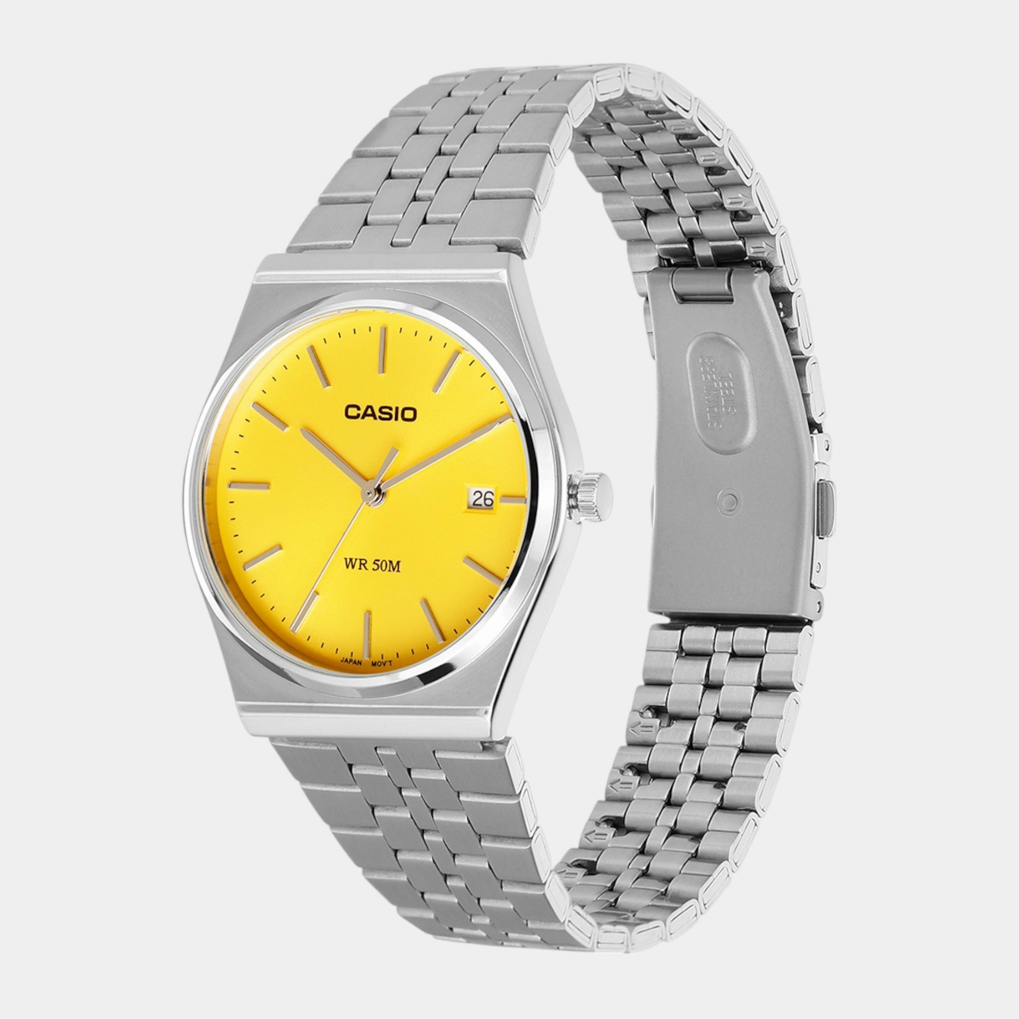 Enticer Men Quartz Yellow Dial Analog Stainless Steel Watch MTP-B145D-9AVDF - A2238