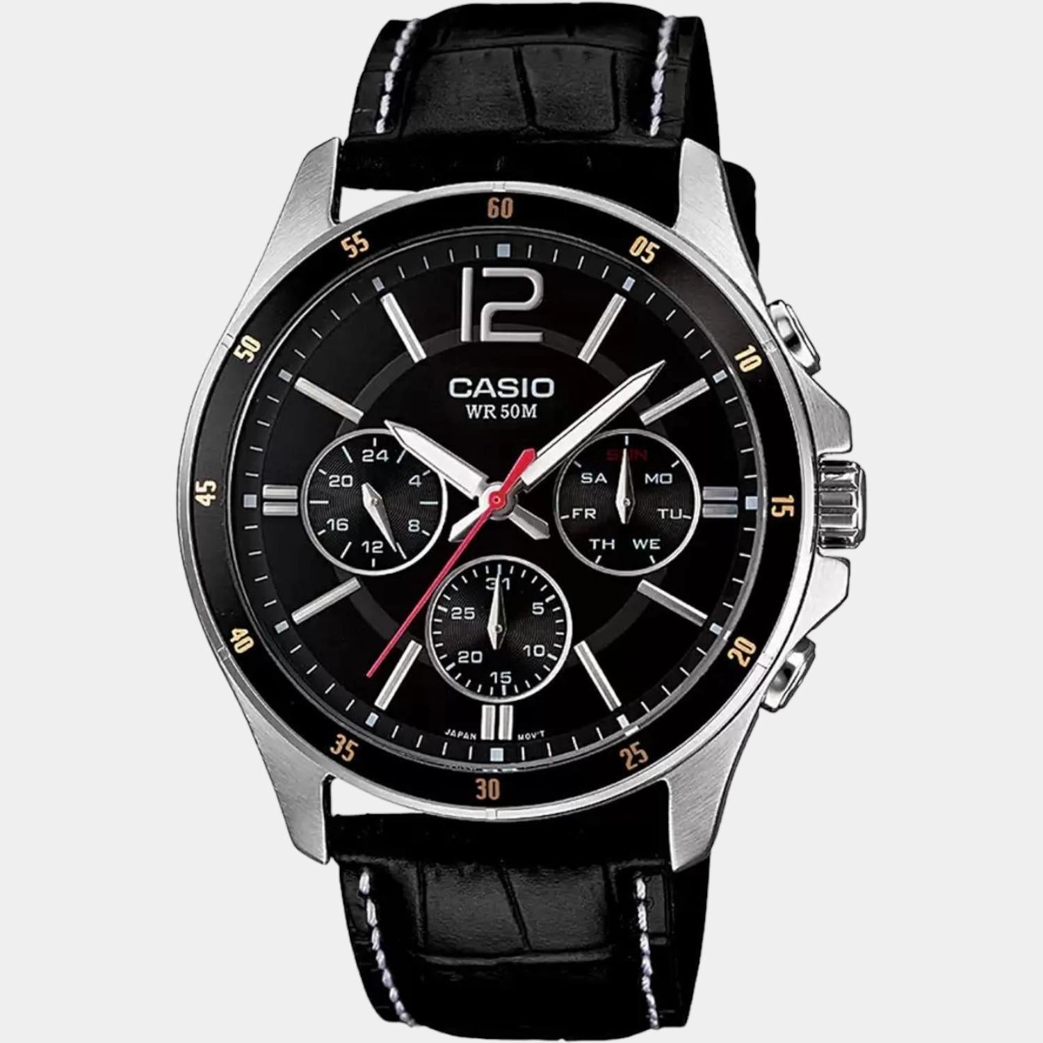 Enticer Men's Black Chronograph Leather Watch A834 - MTP-1374L-1AVDF