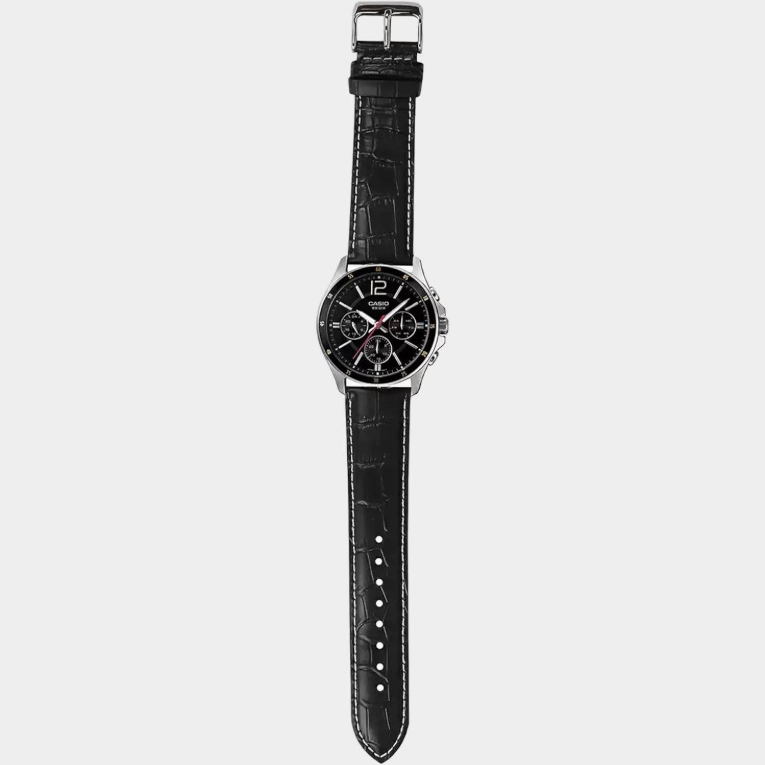 Enticer Men's Black Chronograph Leather Watch A834 - MTP-1374L-1AVDF