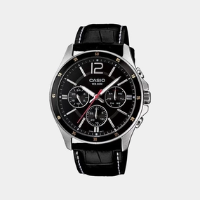 Enticer Men's Black Chronograph Leather Watch A834 - MTP-1374L-1AVDF