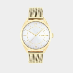 Essentials Women Quartz Gold Dial Analog Stainless Steel Watch 25200195