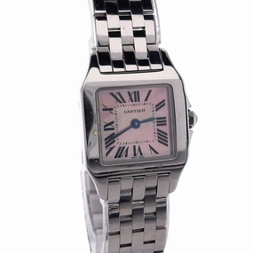 Estate Cartier Stainless Steel Ladies Santos Demoiselle Pink Mother Of Pearl Roman Dial 2698 W/Box