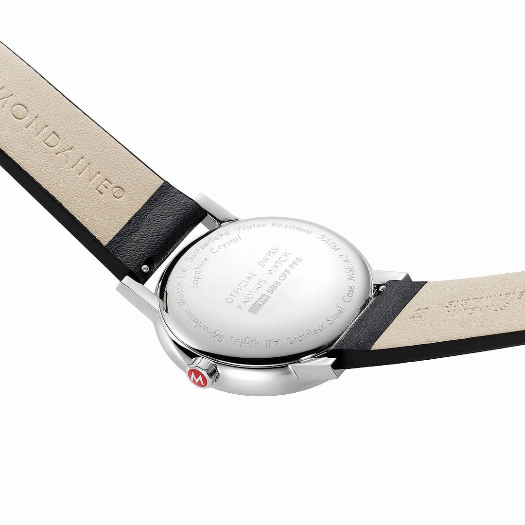 Evo2, Polished Steel, 43 mm, Black Vegan Leather