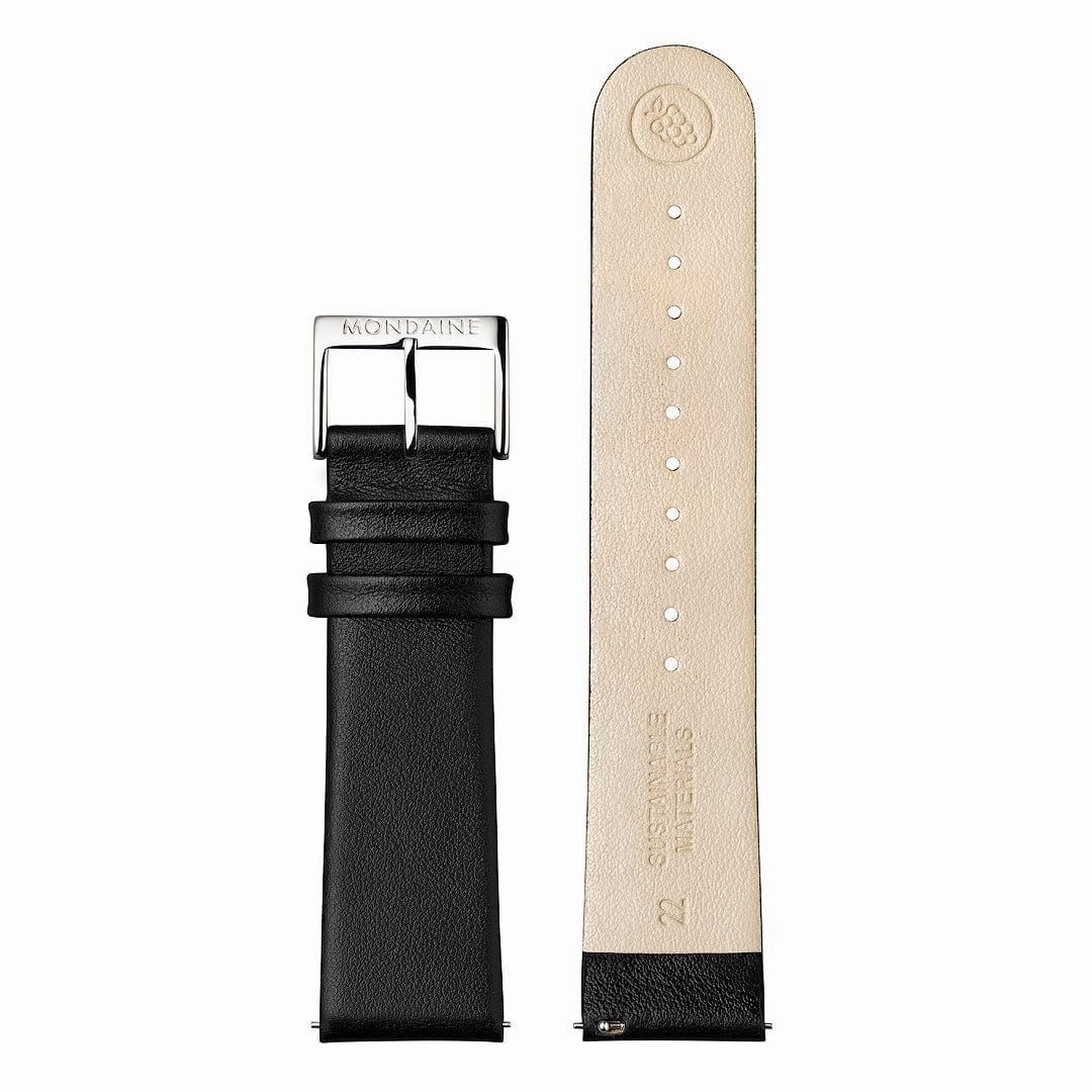 Evo2, Polished Steel, 43 mm, Black Vegan Leather