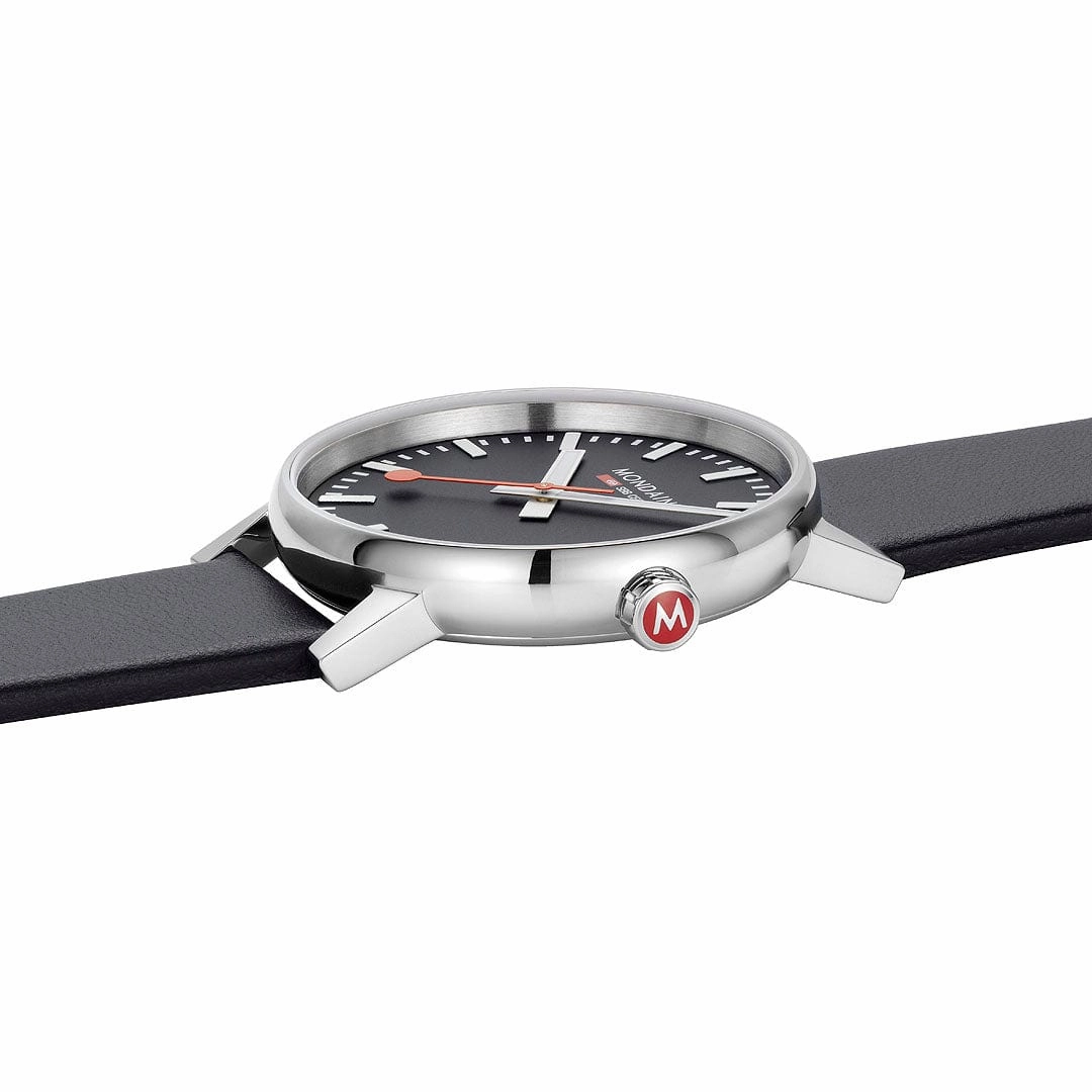 Evo2, Polished Steel, 43 mm, Black Vegan Leather