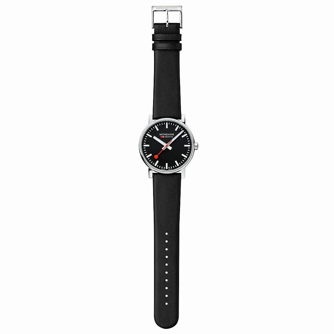 Evo2, Polished Steel, 43 mm, Black Vegan Leather