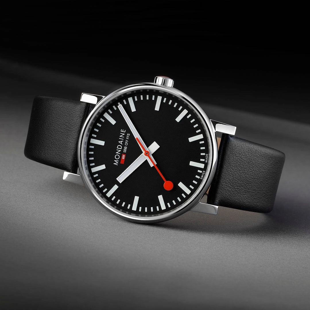 Evo2, Polished Steel, 43 mm, Black Vegan Leather