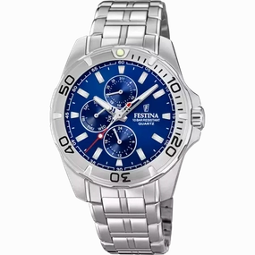 Festina Men's Elegance F20445/2 Multifunctional Blue Dial Watch with Stainless Steel Strap