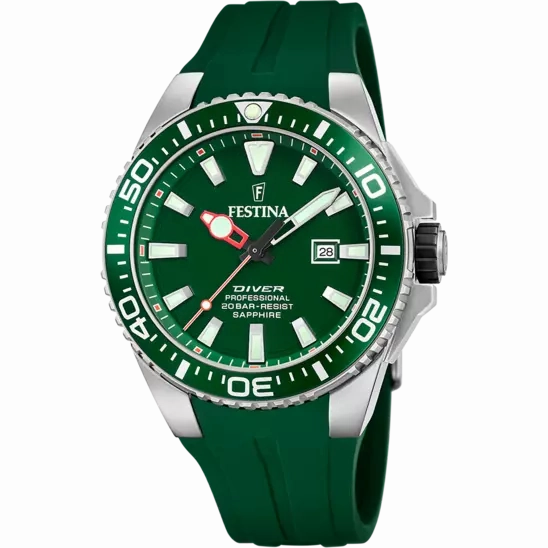 Festina Men's Elegant Timepiece with Green Dial and Matching Rubber Strap F20664/2