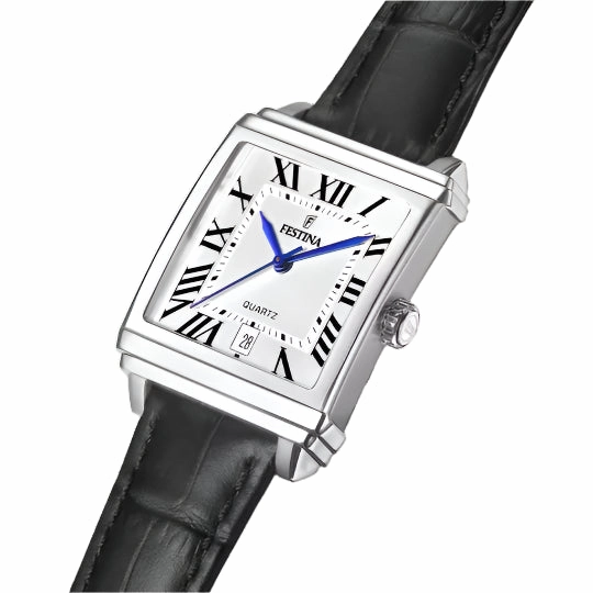 Festina Silver Dial Black Leather Strap Watch f20682/3