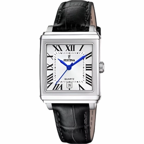 Festina Silver Dial Black Leather Strap Watch f20682/3