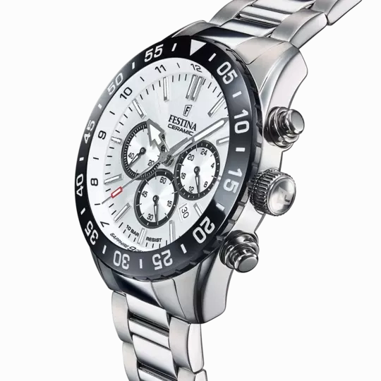 Festina White Black Dial Stainless Steel Strap Men's Watch