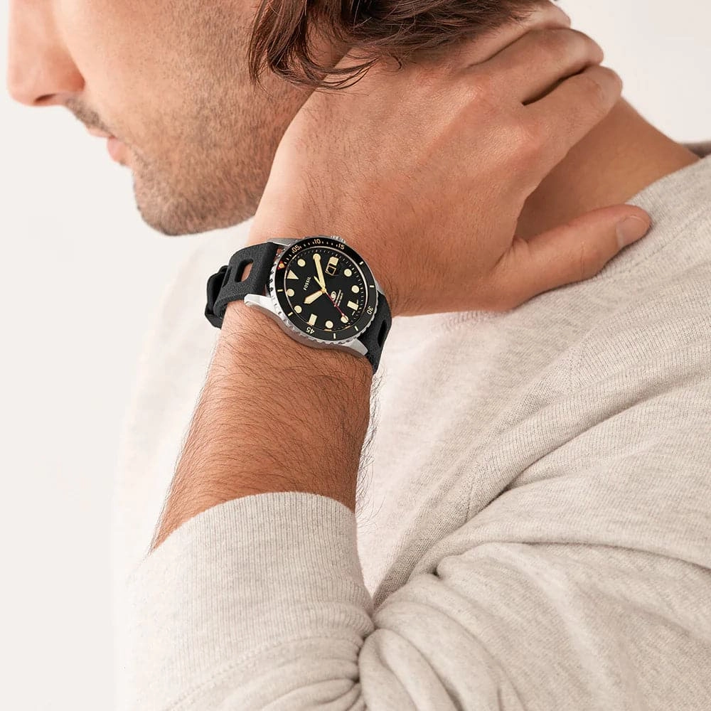 Fossil Black Dial Silicone Strap Men Watch FS5947P