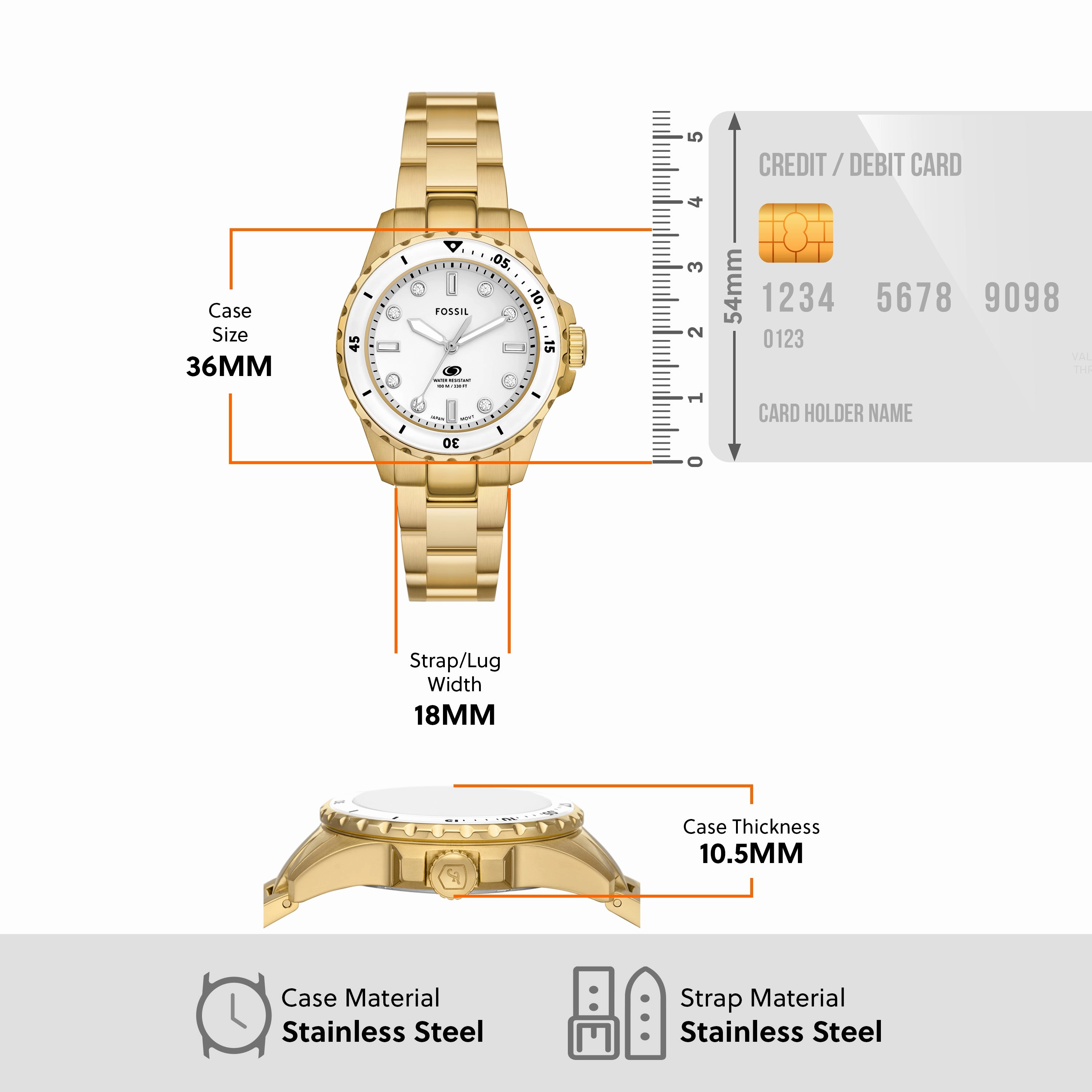 Fossil Blue Dive Three-Hand Gold-Tone Stainless Steel Watch ES5350