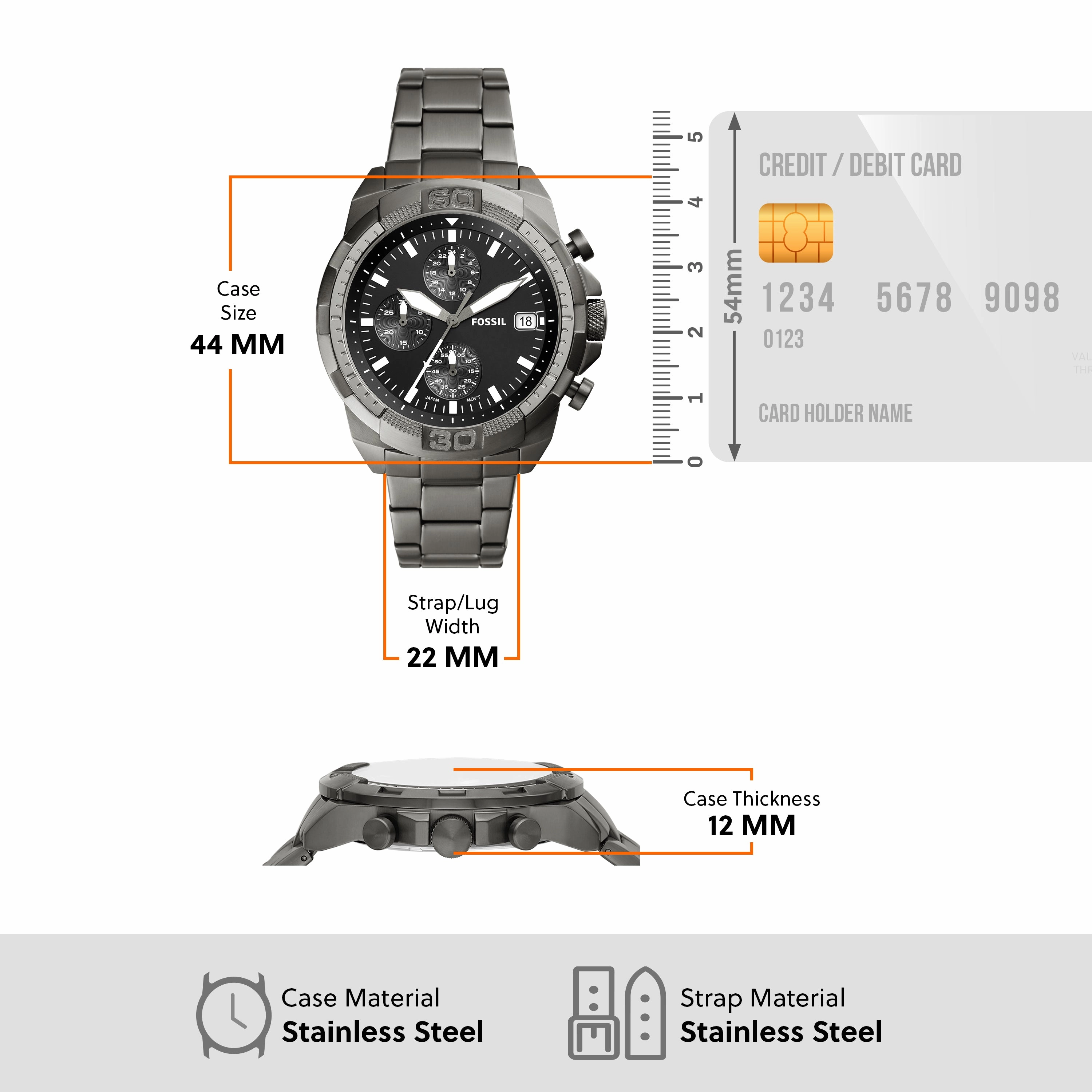 Fossil Bronson Chronograph Stainless Steel Black Dial Mens Watch FS5852