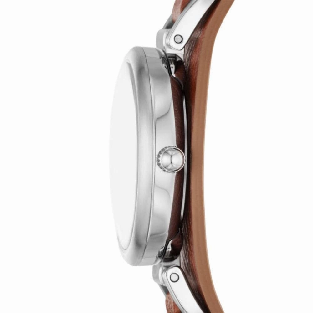 Fossil Carlie Blue Dial Brown Leather Strap Women Watch ES5205P