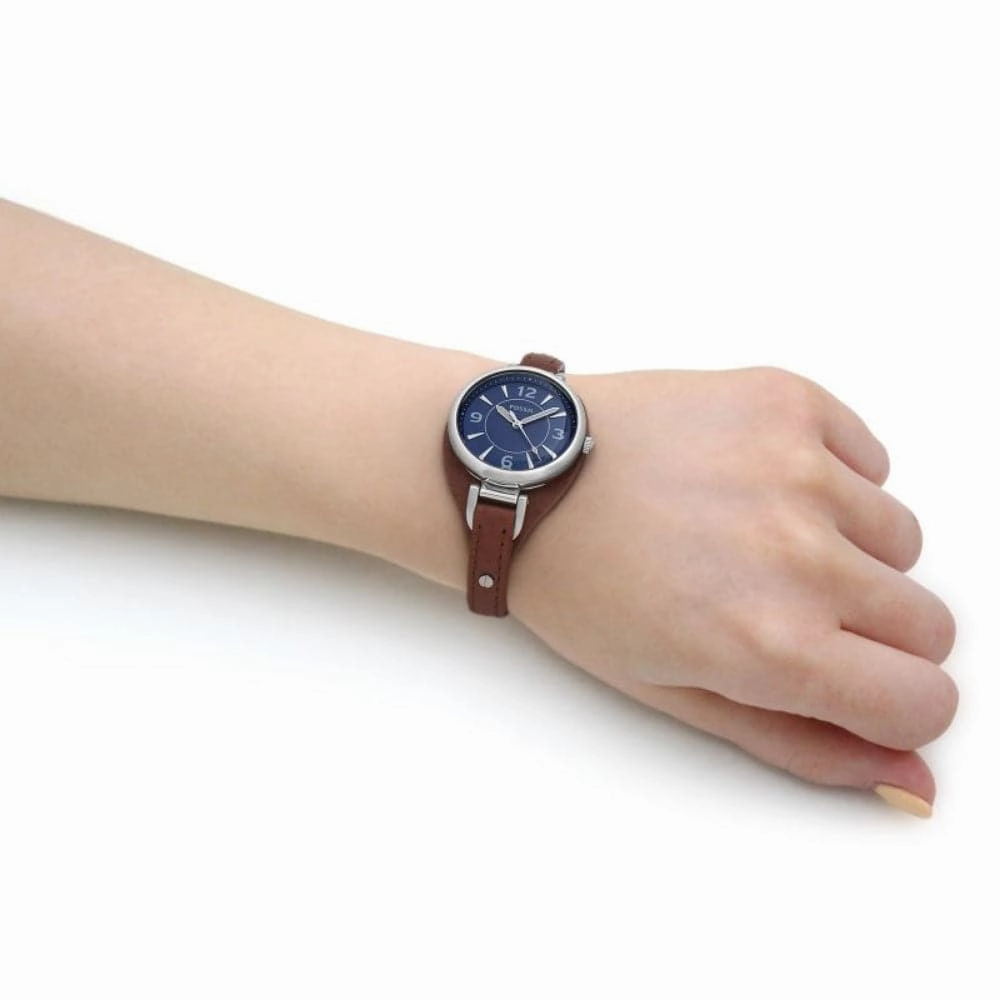 Fossil Carlie Blue Dial Brown Leather Strap Women Watch ES5205P