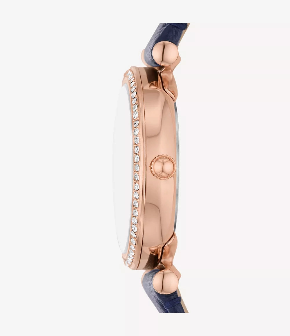 Fossil Carlie Three-Hand Navy LiteHide Leather Watch ES5295