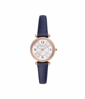 Fossil Carlie Three-Hand Navy LiteHide Leather Watch ES5295
