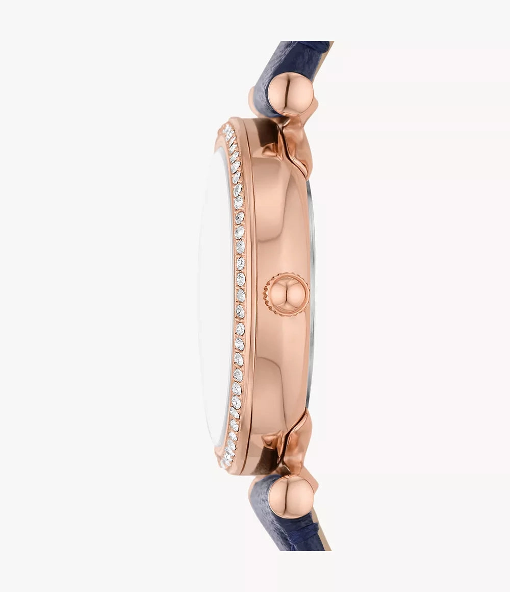 Fossil Carlie Three-Hand Navy LiteHide Leather Watch ES5295