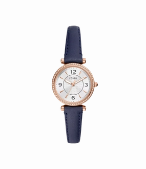 Fossil Carlie Three-Hand Navy LiteHide Leather Watch ES5295