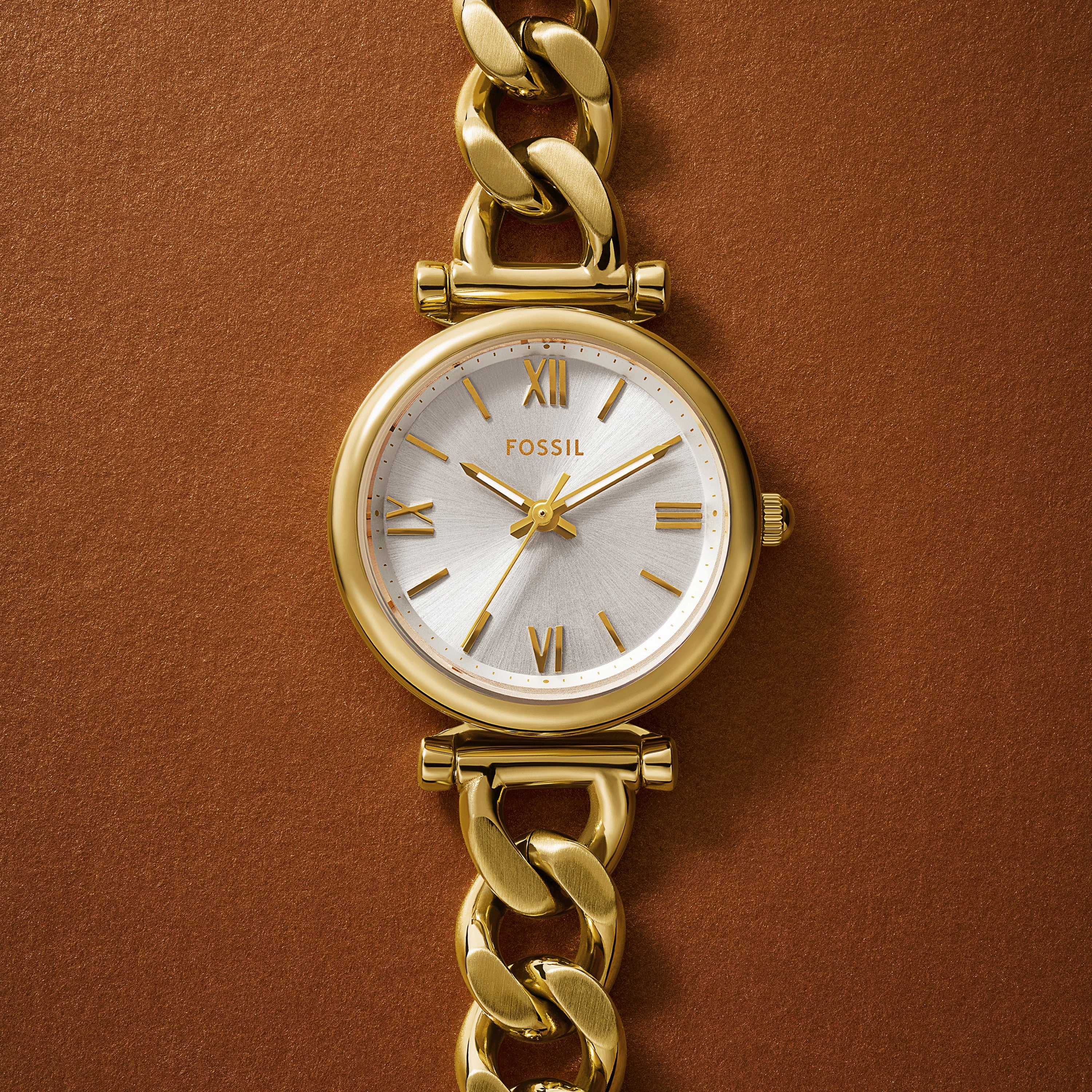 Fossil Carlie Three-Hand Silver Dial Gold Stainless Steel Watch ES5329