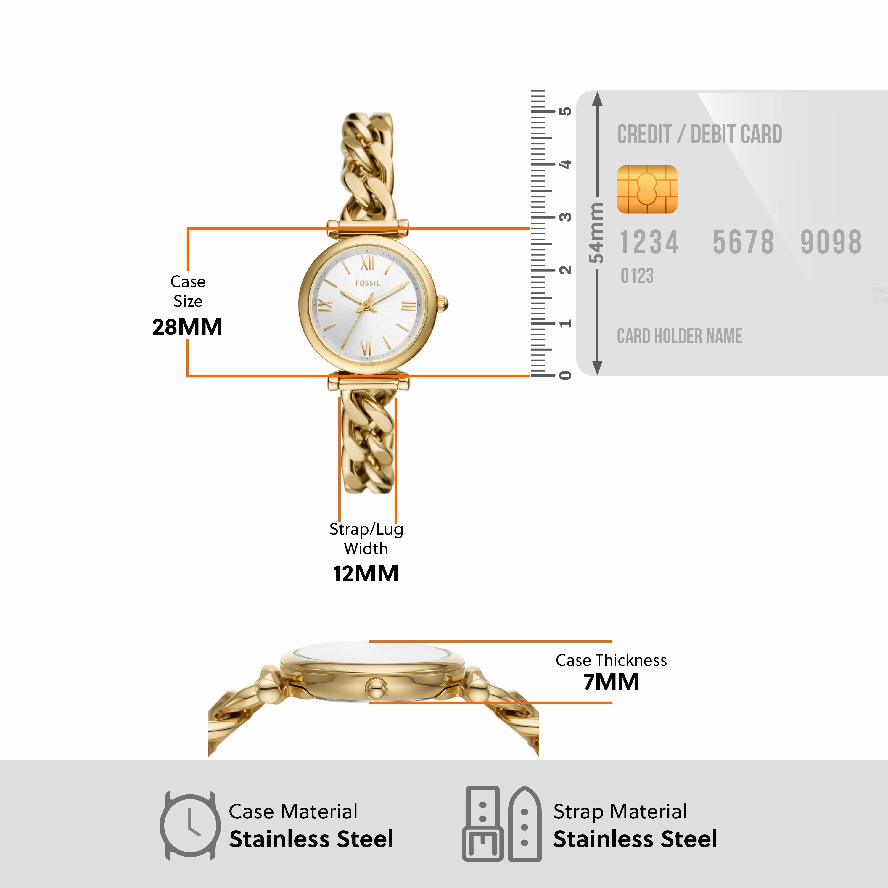 Fossil Carlie Three-Hand Silver Dial Gold Stainless Steel Watch ES5329