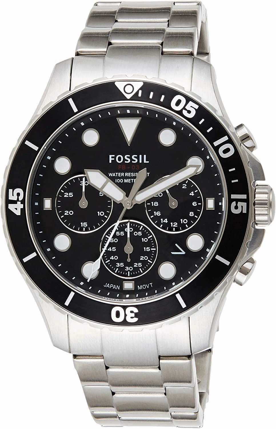 Fossil Chronograph Black Dial Stainless Steel Watch FS5725