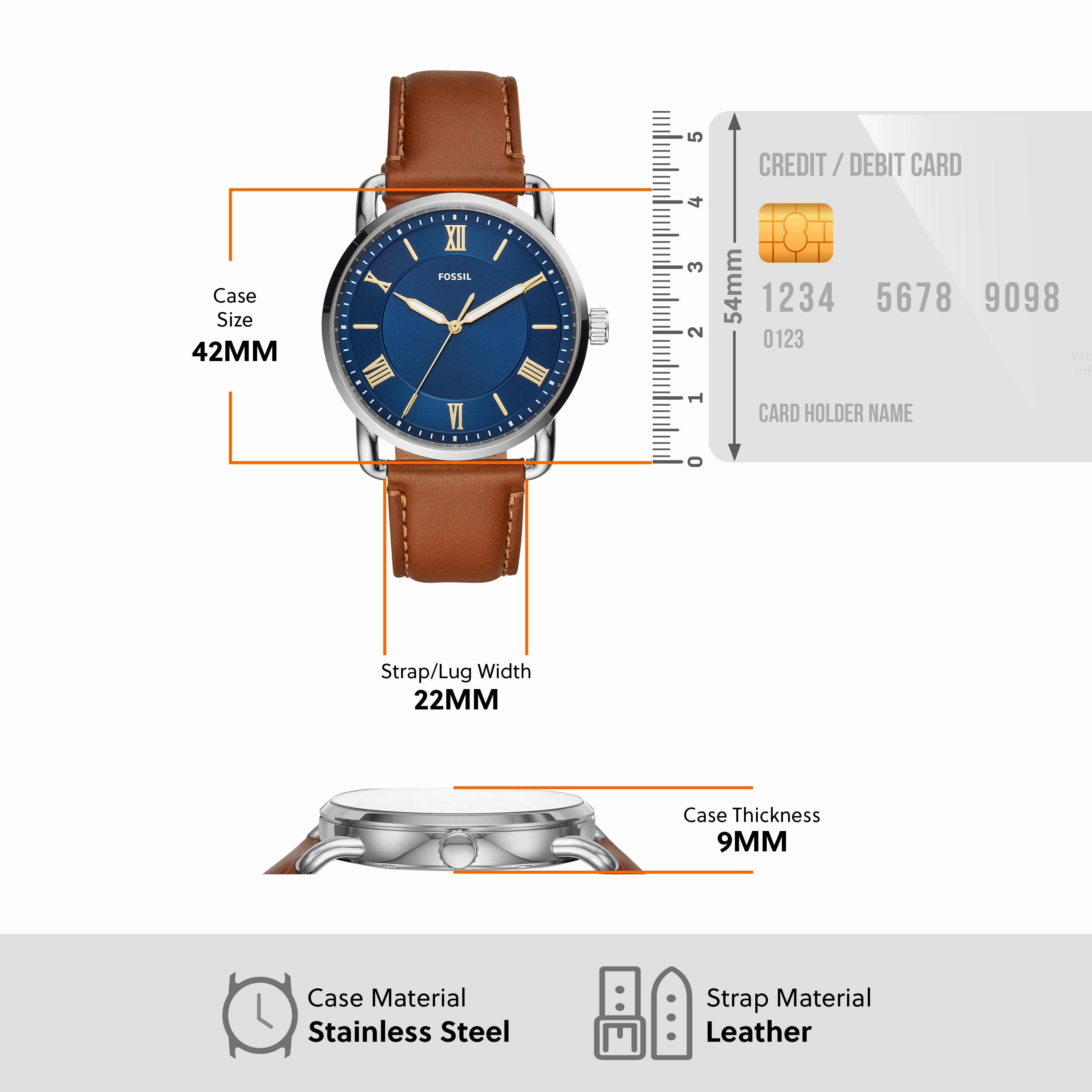 Fossil Copeland Brown Leather Band Blue Dial Men's Watch FS5661
