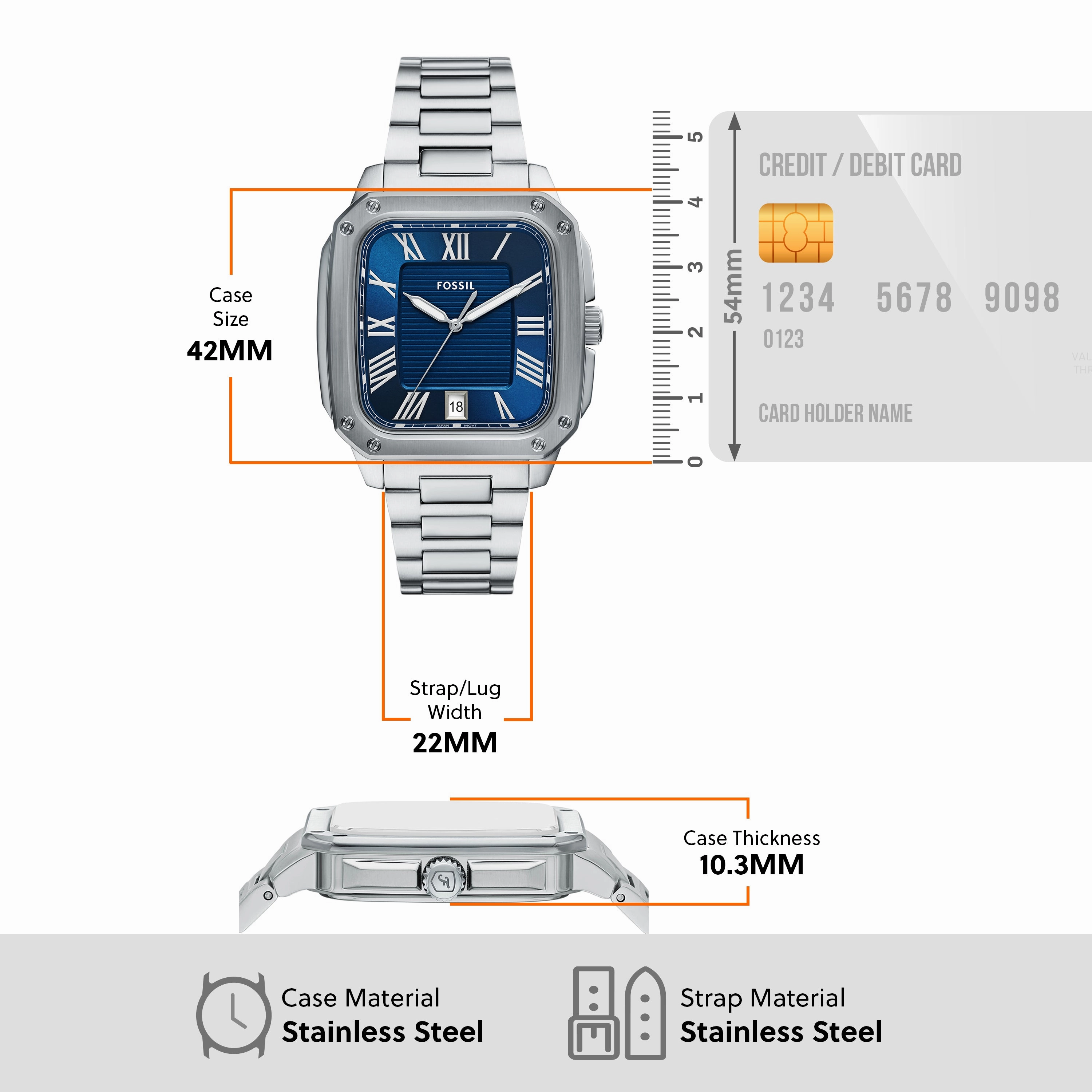 Fossil Crosby Three-Hand Blue Dial Stainless Steel Watch FS6121